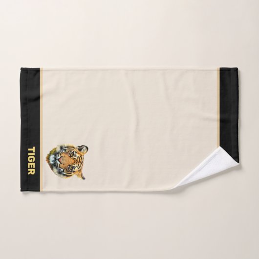 Elegant tijgergezicht op beige en zwarte tijger bad handdoek (Handdoek)