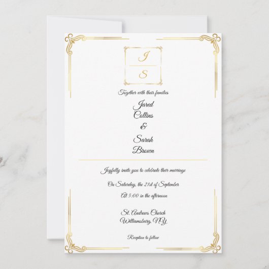 Elegant Timeless Formal Gold Wedding Invitation (Devant)