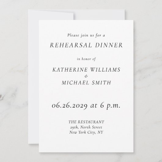Elegant Timeless Wedding Rehearsal Invitations (Devant)