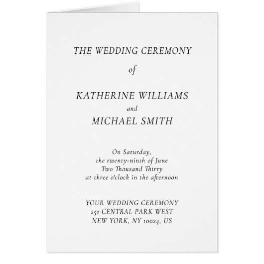 Elegant Timeless White Wedding Program Note Cards (Devant)