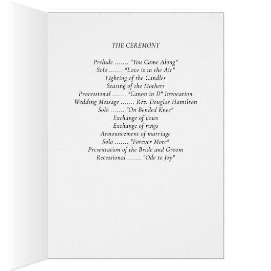 Elegant Timeless White Wedding Program Note Cards (Intérieur (Droit))