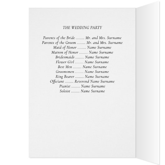 Elegant Timeless White Wedding Program Note Cards (Binnen (Links))