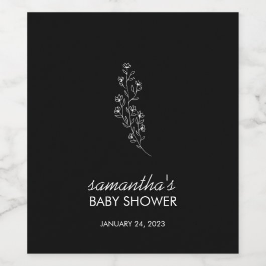 Elegant Tiny Handdrawn Sketch Flower Wijn Etiket (Enkel label)
