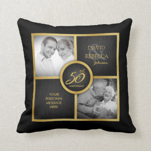 Elegant "toen en nu" Black en Gold 50th Wedding Kussen