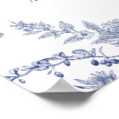 Elégant Toile Bleu Français Floral Affiche de bien (Coin)