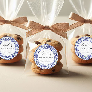 Elegant Toile Blue Floral Vrijgezellenfeest Ronde Sticker