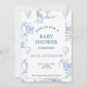 Elégant Toile de Jouy Baby shower bleu Invitation