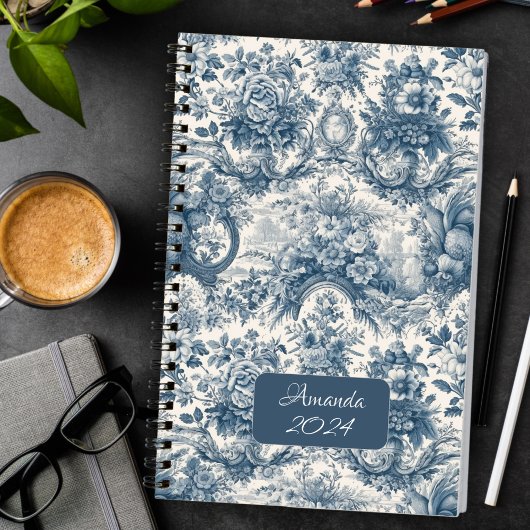 Elegant  toile de jouy blauw monogram planner
