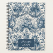 Elegant  toile de jouy blauw monogram planner (Voorkant)