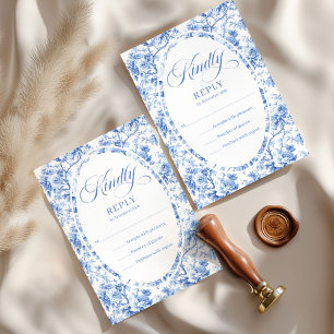 Élégant Toile de Jouy Bleu Profond Roses Réponse d