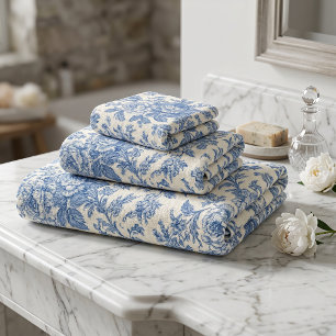 Élégant Toile de Jouy Florale Bleue et Crème