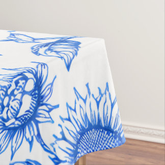 Elegant Toile du Jouy Sunflowers – Blue Botanical  Tafelkleed