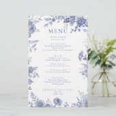 Elégant Toile Français Blue Floral Carte Menu (Debout devant)