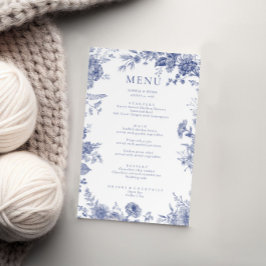 Elegant Toile Frans Blauw Bloemen Menu Kaart
