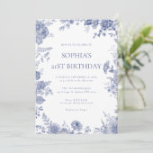 Elegant Toile Frans Blauw Toile 21e verjaardag Kaart (Staand voorkant)