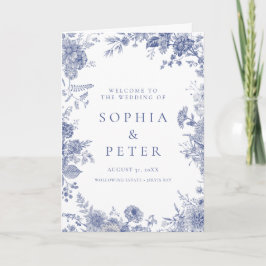 Elegant Toile Frans Blauwe Bloemige Ceremonie Prog Bedankkaart