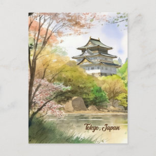 Elegant Tokyo, Japan  Waterverf Reizen Briefkaart