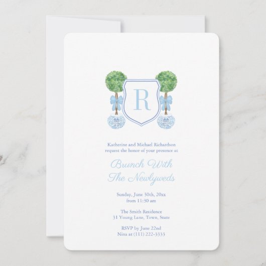 Elegant Topiary Monogram Passen getrouwd Brunch Pa Kaart (Voorkant)