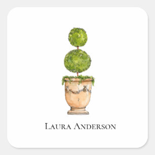 Elegant topiary waterverf vierkante sticker