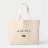 Elegant tote bag with funny caption about Dior (Devant)