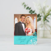 Elégant tourbillon d'aqua mariage merci carte post (Debout devant)