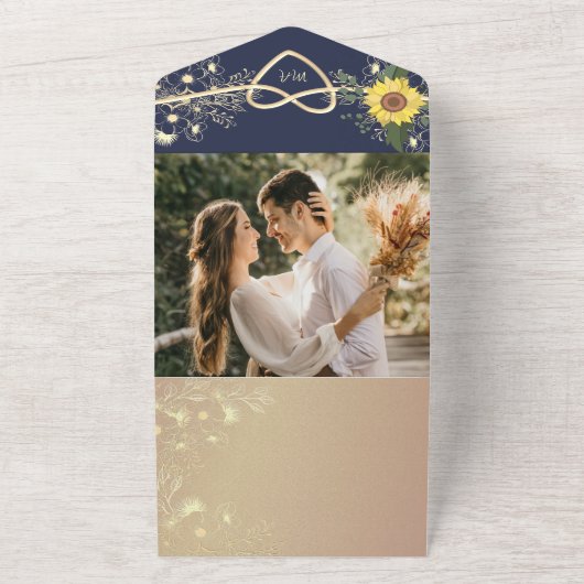 Elégant tournesol et Faire-part de mariage bleu ma (Dehors)