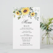 Elégant tournesol Eucalyptus Mariage Diner Menu (Debout devant)
