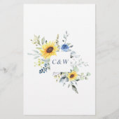 Elégant tournesol Eucalyptus Mariage Diner Menu (Dos)