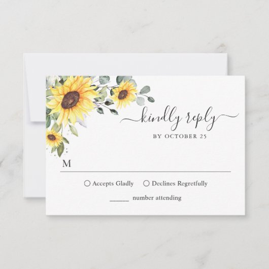Elégant tournesol Eucalyptus mariage floral RSVP (Devant)