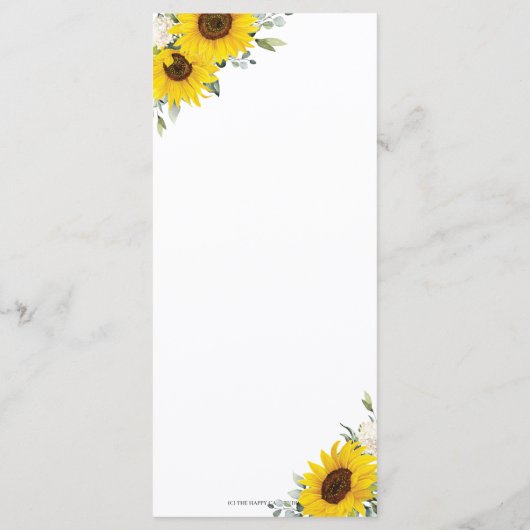 Elégant Tournesol Floral Verdure Menu Mariage (Dos)