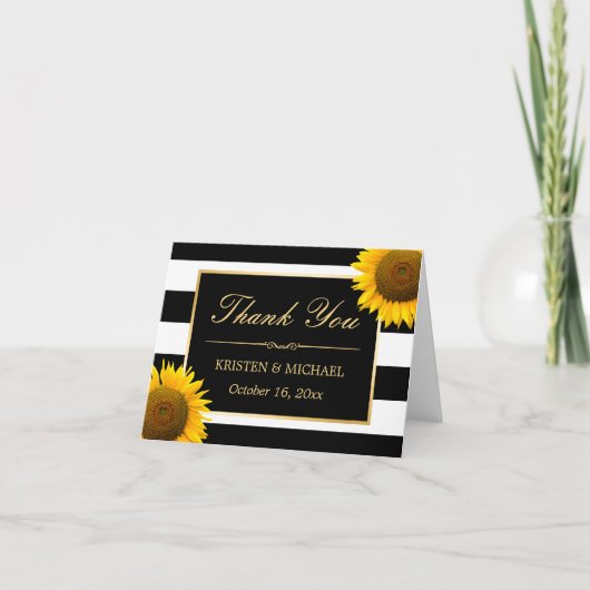 Élégant tournesol noir blanc rayures Merci (Devant)