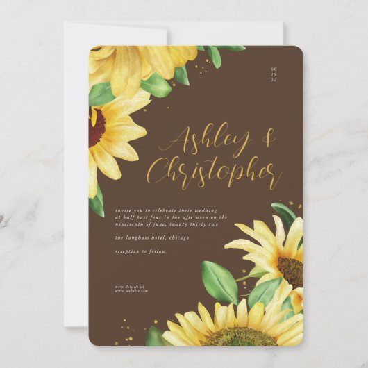 Elégant tournesol rustique Faire-part de mariage B (Devant)