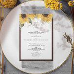 Elégant tournesol rustique, menu Mariage campagnar<br><div class="desc">Présentez nos Cartes de Menu Rustique Mariage Sunflower, parfaites pour ajouter un charme chaleureux et champêtre à votre journée spéciale. Ces cartes de taille A7 présentent un design joliment travaillé qui présente des tournesols vibrants, symbolisant l'adoration et la loyauté, dans un décor rustique. Idéales pour les mariages d'automne et d'été,...</div>