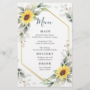 Elégant tournesol verdure Mariage Dîner Menu