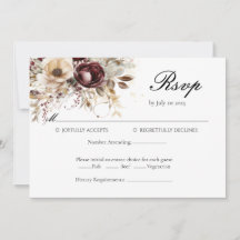 Elégant tourterelles bordeaux Mariage carte RSVP