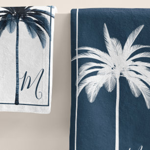 Elégant Towe Monogramme de palmier bleu et blanc