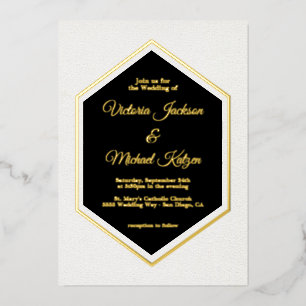 Elegant Traditional Black & Gold Foil Wedding Folie Uitnodiging