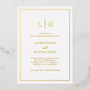 Elegant Traditional Monogram Gold Engagement Party Folie Uitnodiging