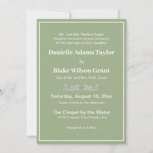 Elegant Traditional Wordings Sage Green White Wedd Kaart