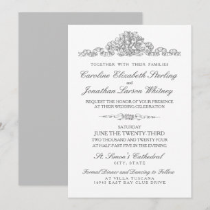 Elegant Traditioneel Versailles Gray Wedding Kaart