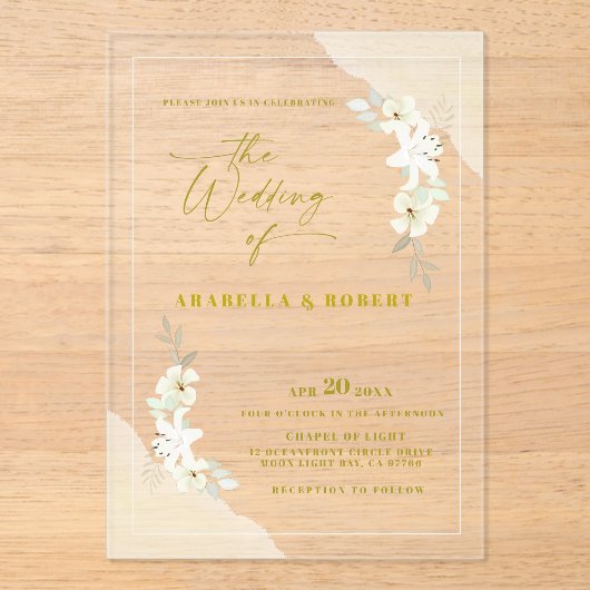 Elegant Transparant Bloemen Waterverf bruiloft Acryl Uitnodigingen (Voorkant)