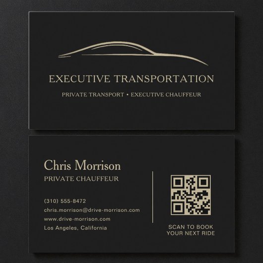 Elegant Transport Car QR Code Black & Gold Visitekaartje