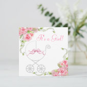 Élégant transport Rose Rose Baby Shower Invitation (Debout devant)
