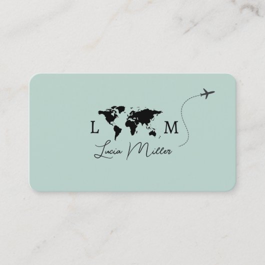 Elegant Travel Agent monogram worldmap&plane Visitekaartje (Voorkant)
