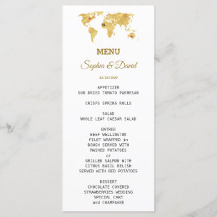 Elégant Travel Gold World Map Menu Mariage