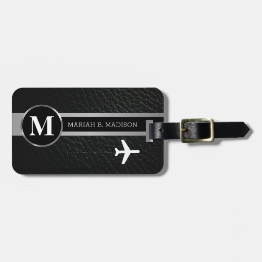 Elegant Traveller Goud Metaal & Leer monogram Bagagelabel (Voorkant horizontaal)