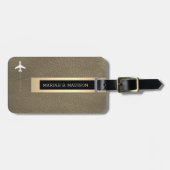 Elegant Traveller Goud Metaal & Leer Monogrammed Bagagelabel (Voorkant horizontaal)