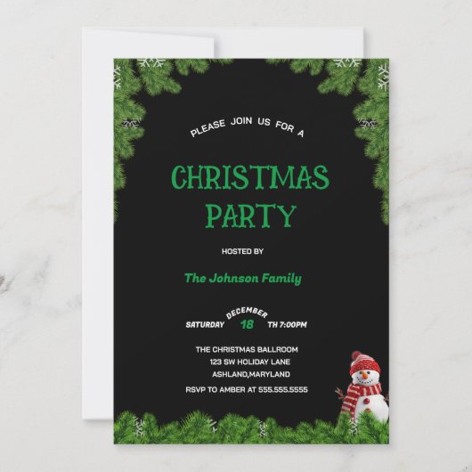 Elegant tree pine CHRISTMAS PARTY Black green   Kaart (Voorkant)