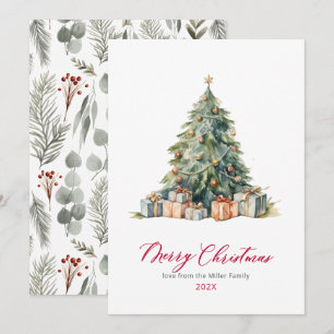 Elegant Tree Red Script Non Photo Christmas-Kaarte Feestdagenkaart