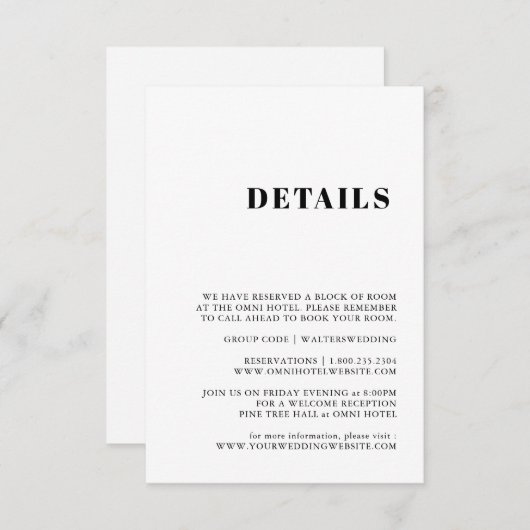 Elegant & Trendy Black en White Enclosure Card Informatiekaartje (Voorkant / Achterkant)